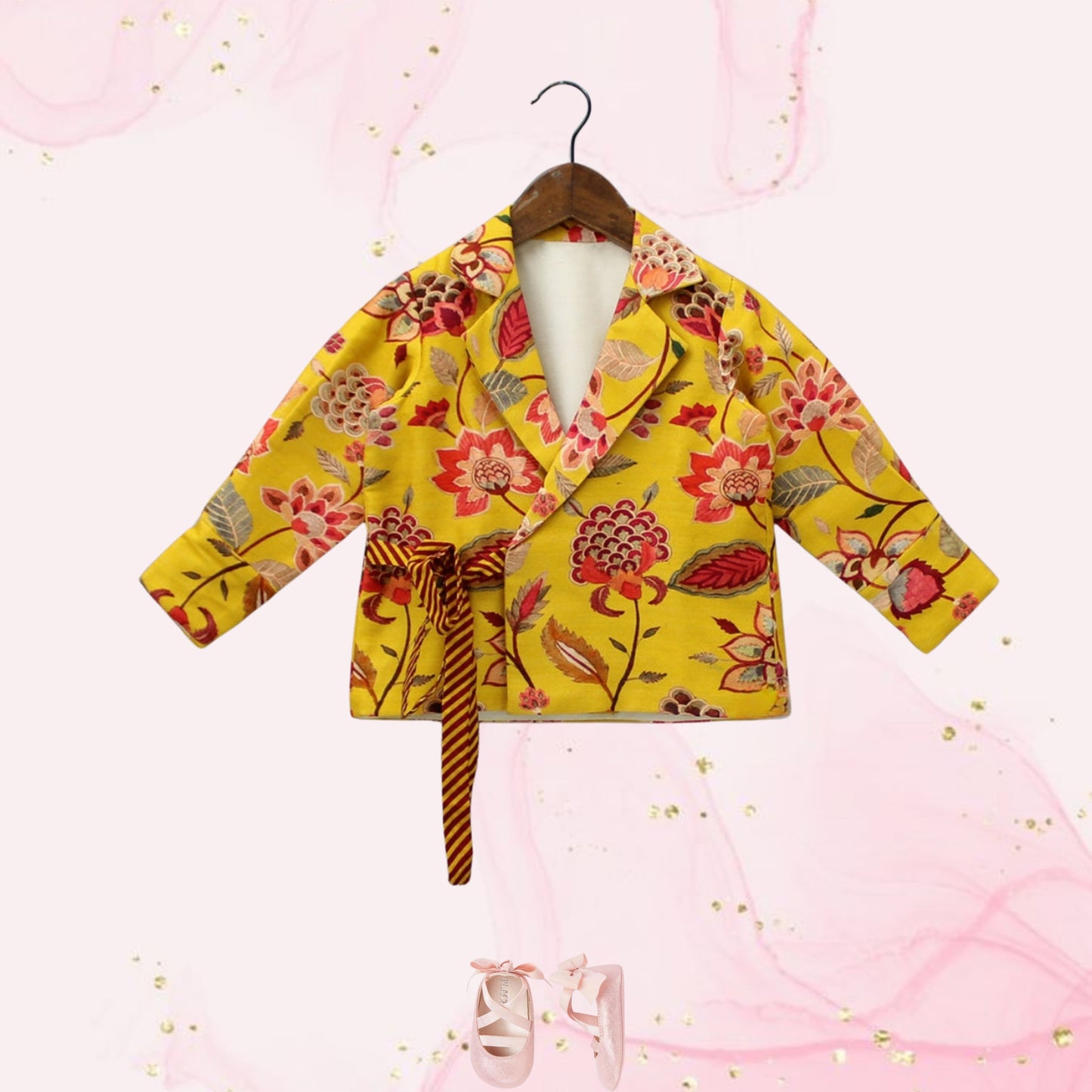 Pre Order: Red Crop Top With Notched Collar Jacket And Flared Palazzo