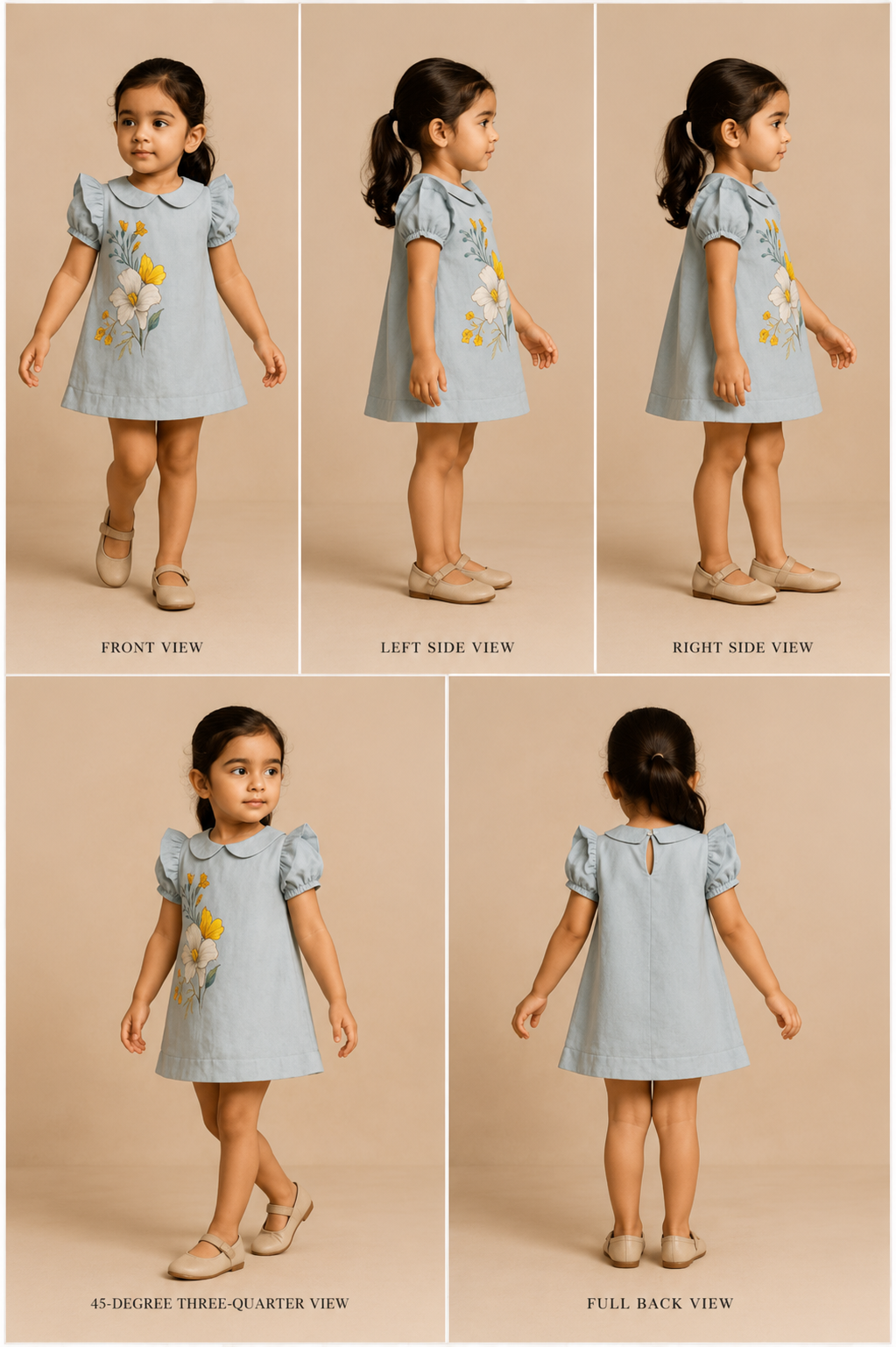 Pre Order: Pastel Blue Floral Hand Painted Dress