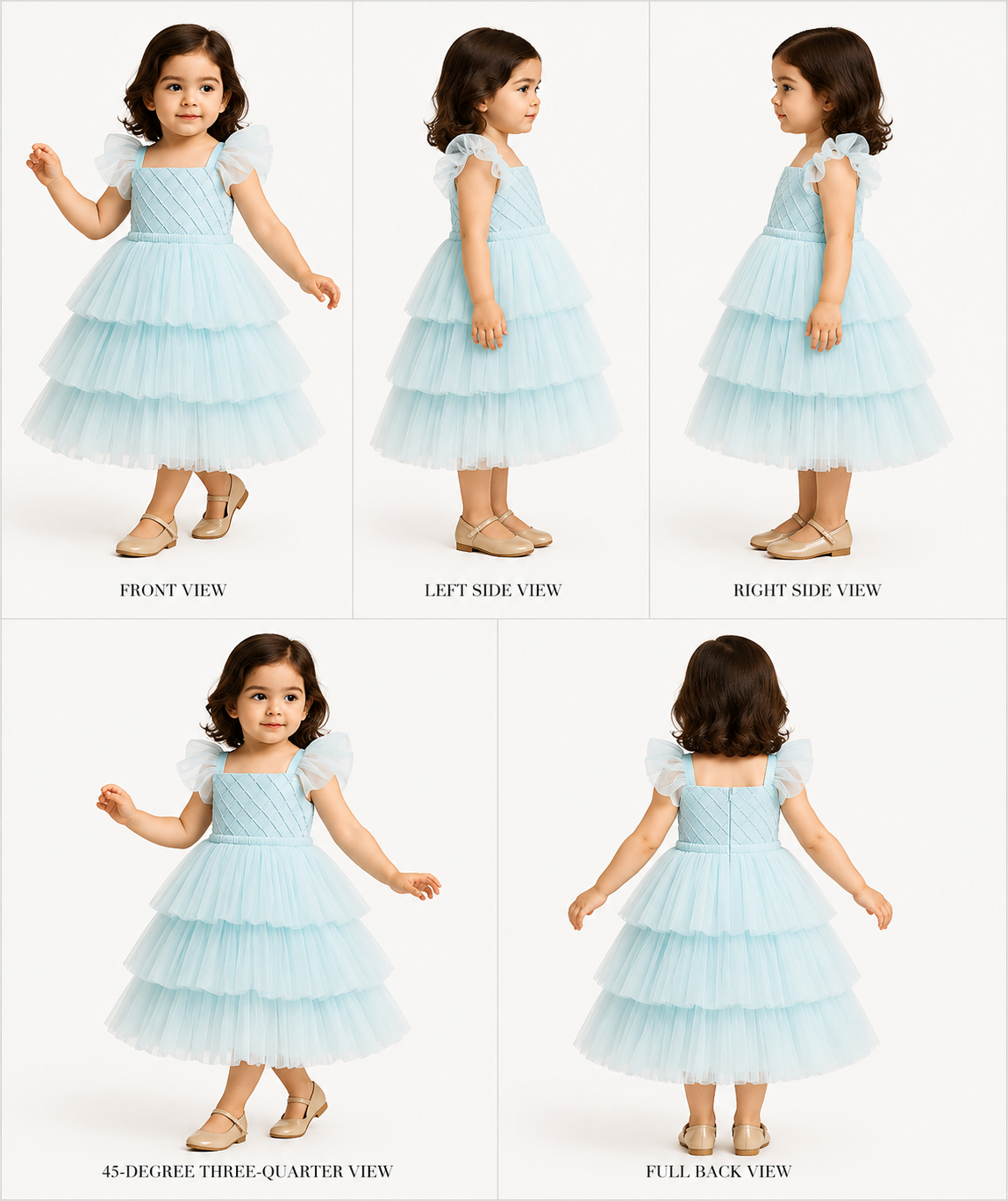 Pre Order: Blue Embellished Strappy Back Tie Up Frilly Layered Dress