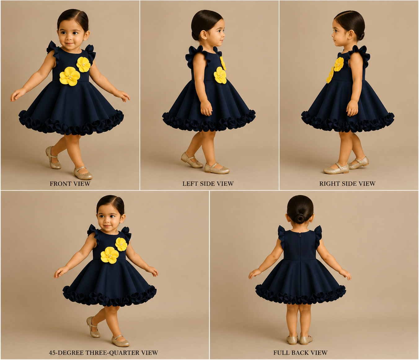 Pre Order: Artificial Flowers Embellished Ruffle Detailed Dress
