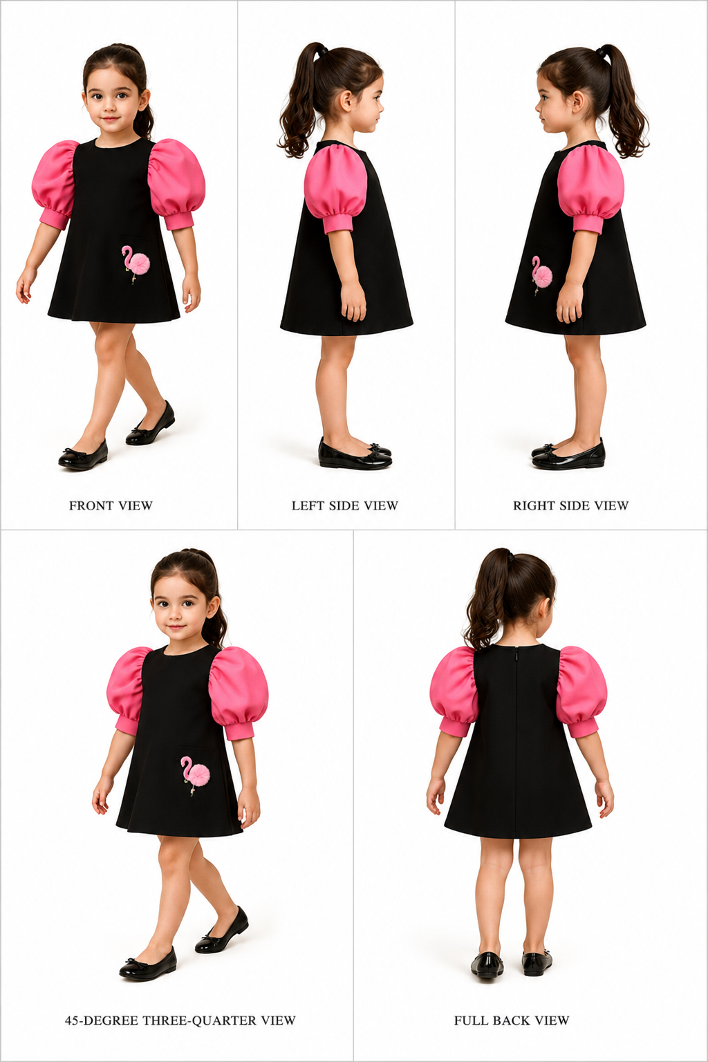 Pre Order: Neoprene Black And Pink Stylish Sleeves Dress