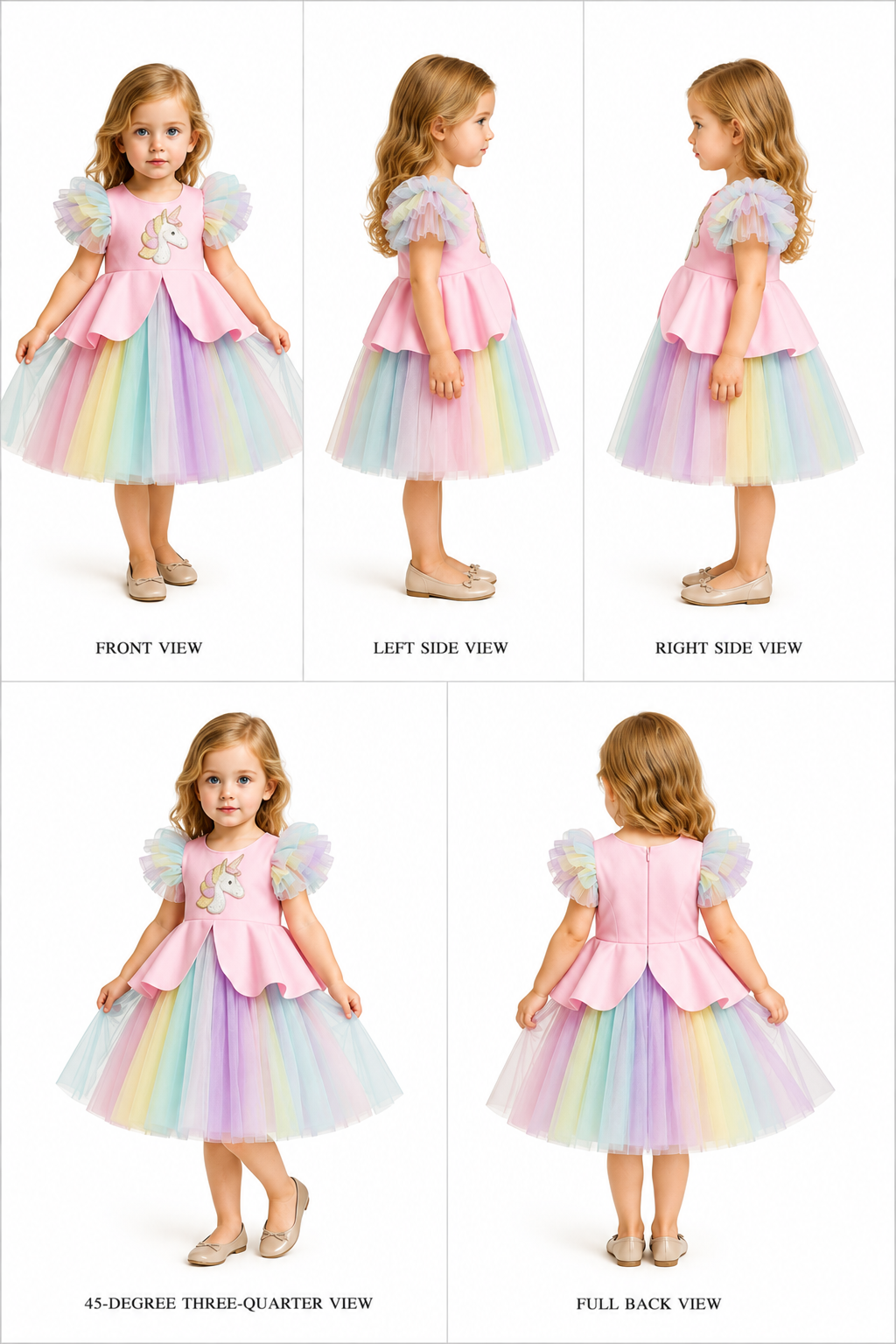 Pre Order: Pink Dress with Multicolour Net and Unicorn Beaded Brooch