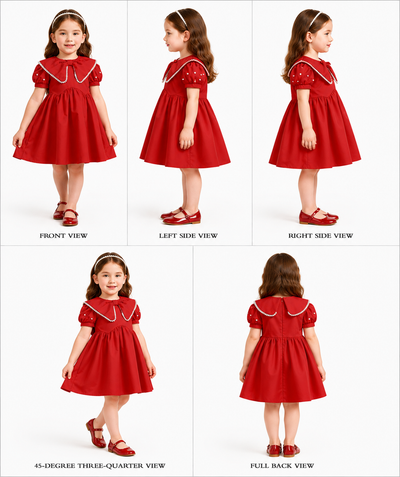 Pre Order: Divine White Laced Bow Neck Red Colour Cotton Dress