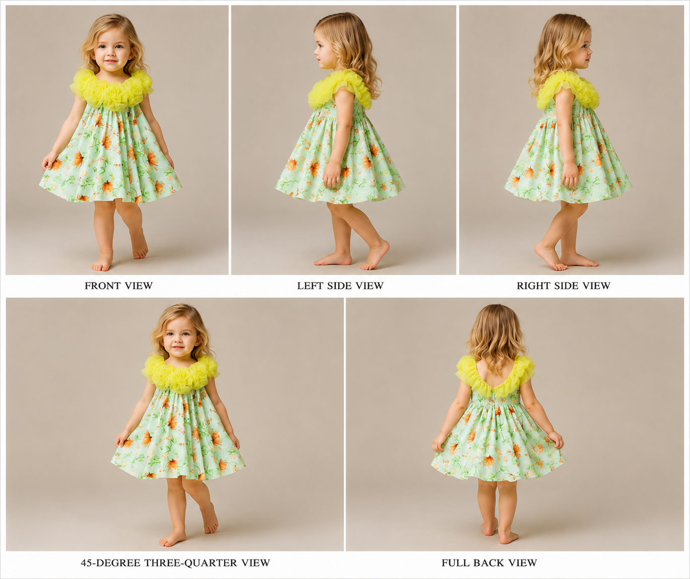 Pre Order: Lime Green Floral Printed Rose Flowers Adorned Dress
