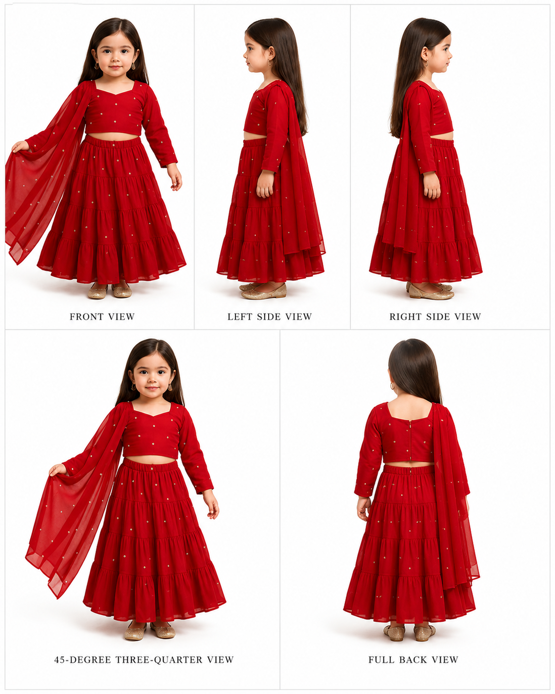 Pre Order:Red Pearl Details Georgette Lehenga Set