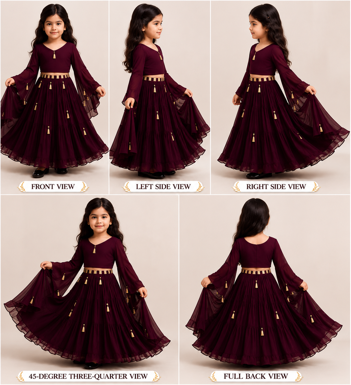 Pre Order:Wine Magic Tassels Details Georgette Lehenga Set
