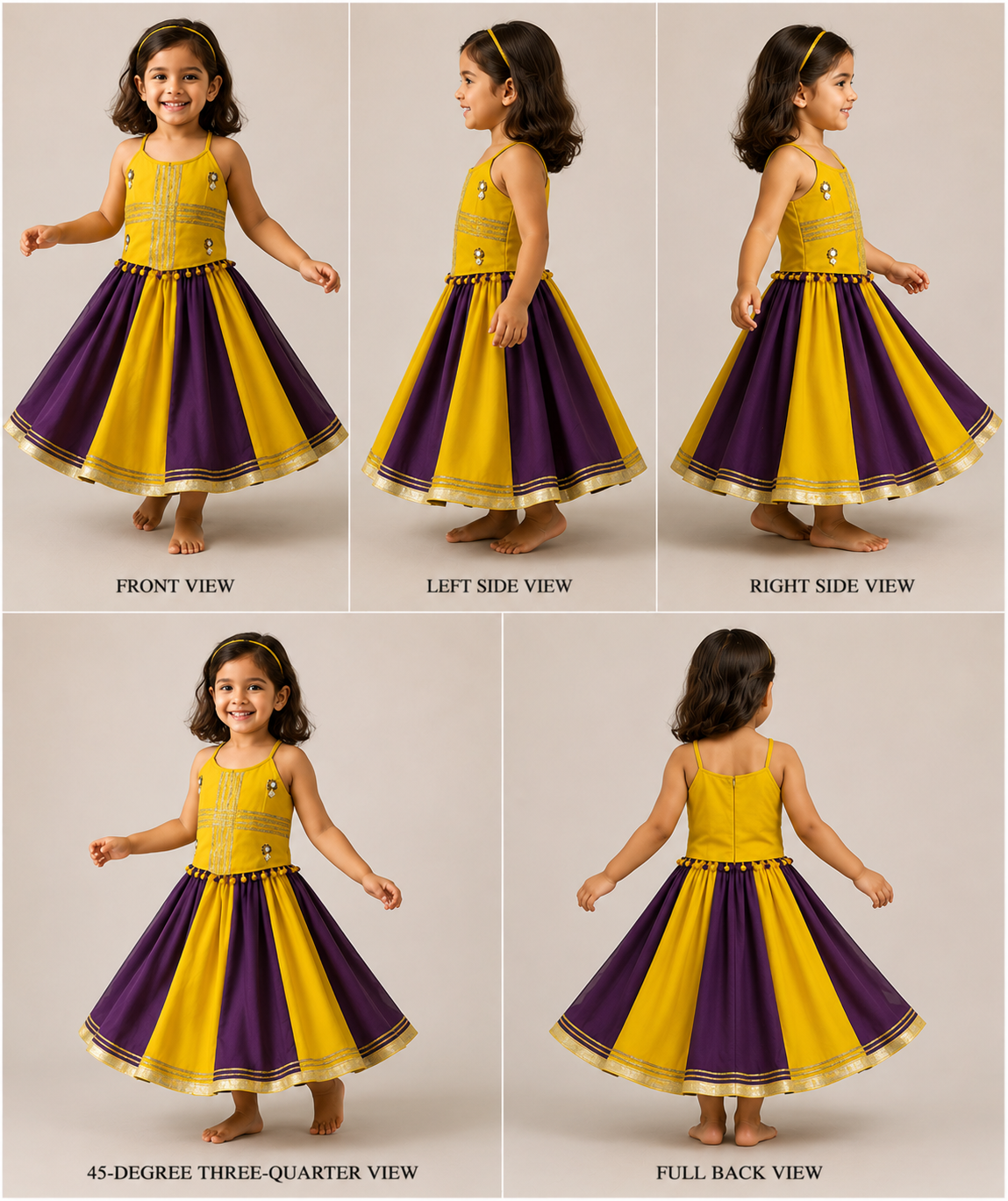 Pre Order: Mirror Work Halter Neck Top And Colour-Block Lehenga