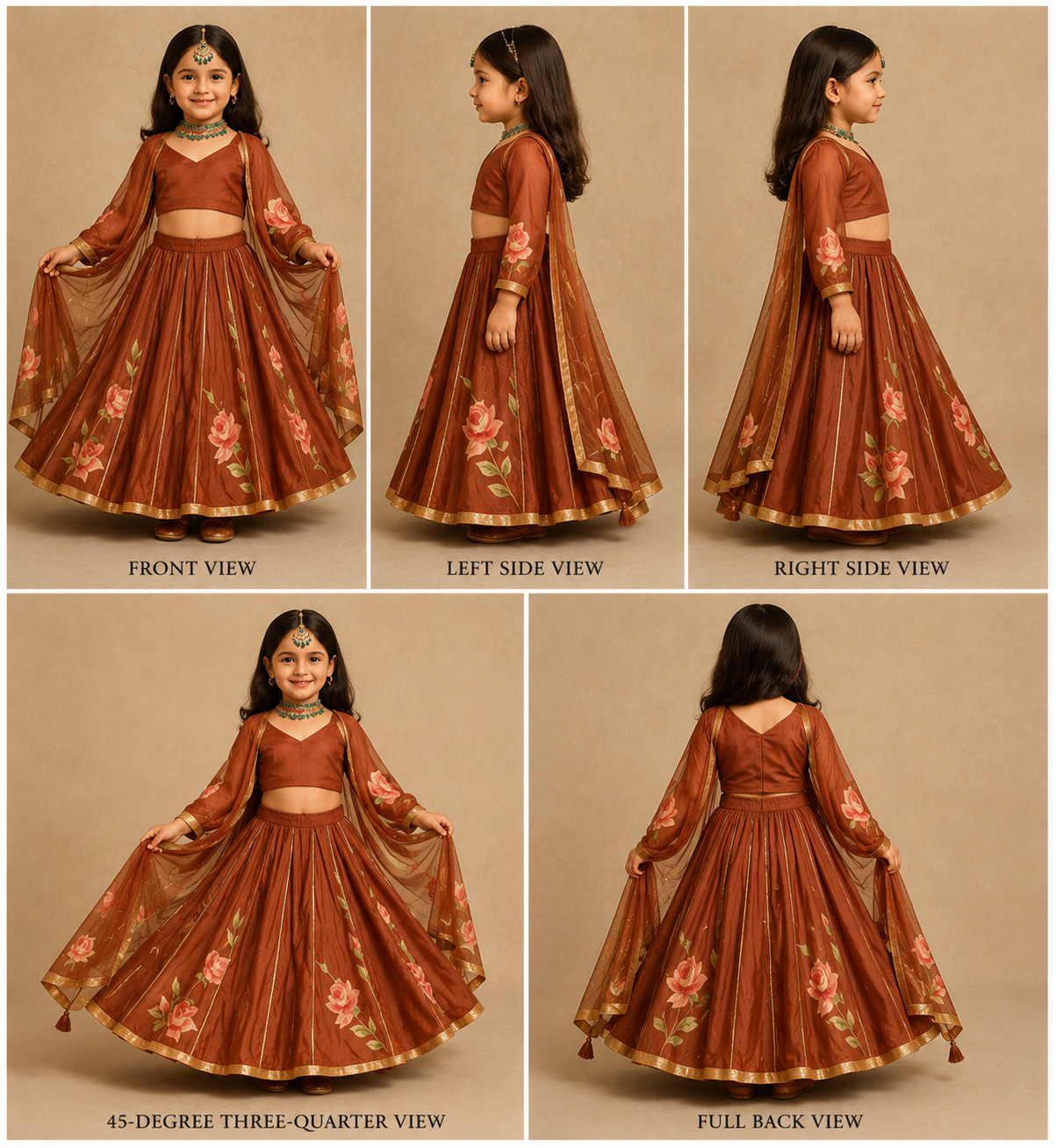 Pre Order: Rust Flared Lehenga Set