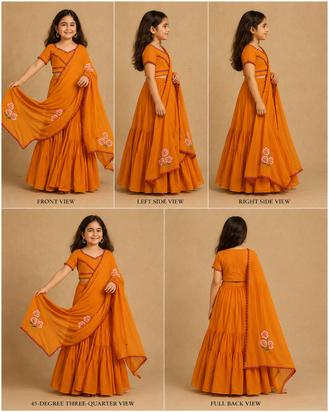 Pre Order: Orange Flared Lehenga Set