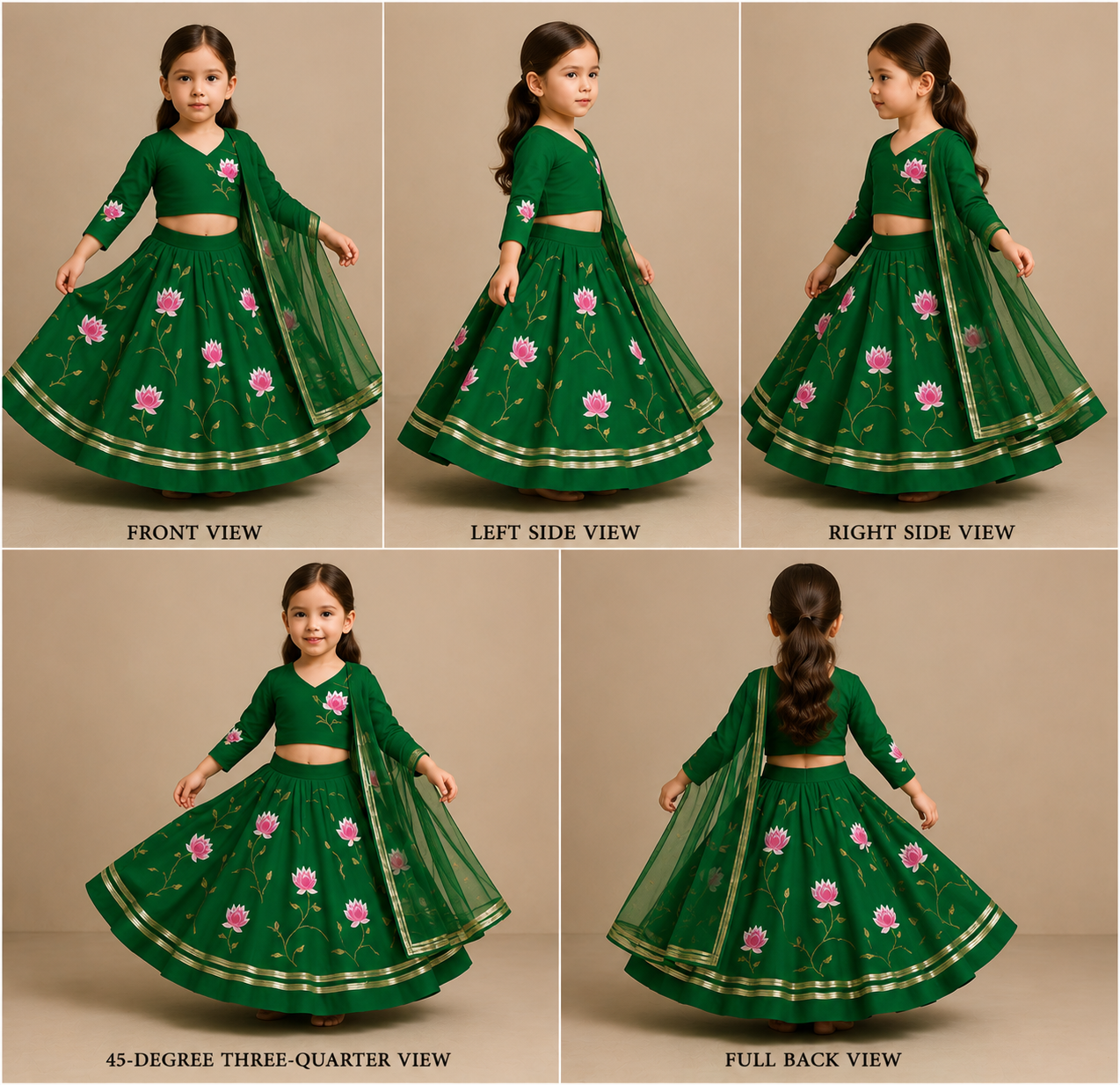 Pre Order: Green Floral Printed Lehenga Set