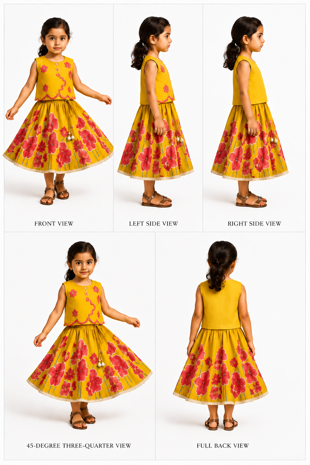 Pre Order: Scallop Detailed Floral Top With Floral Printed Lehenga
