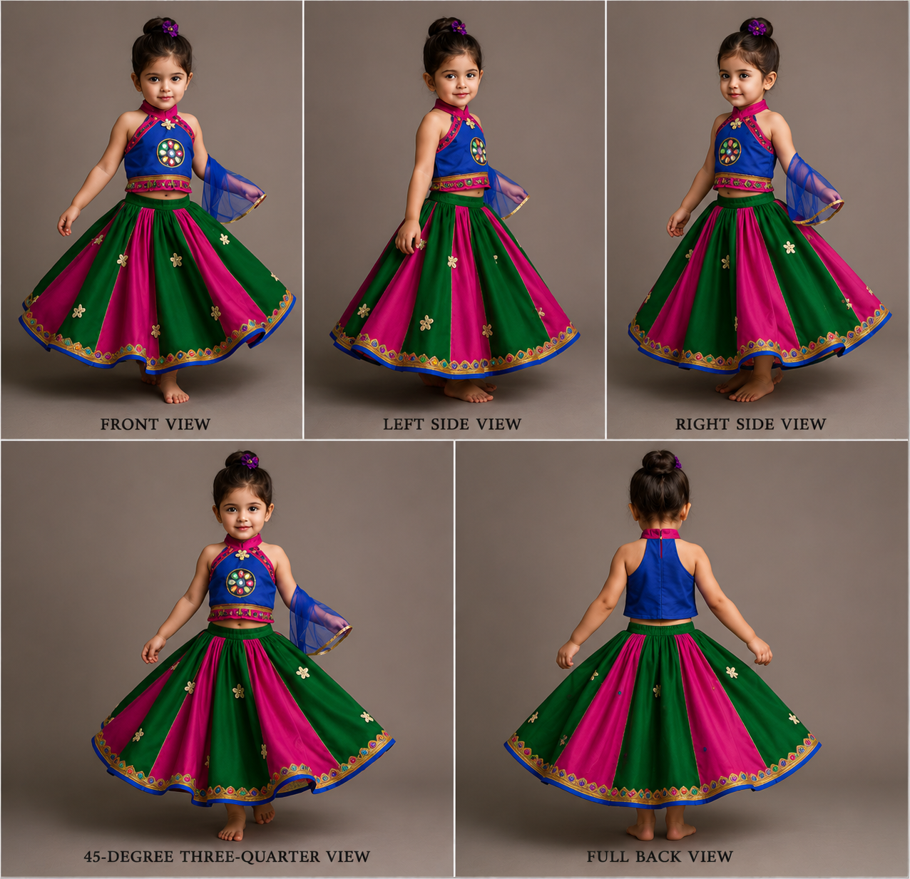 Pre Order: Multicolour Embellished Mirror Work Top With Multicolour Lehenga And Dupatta
