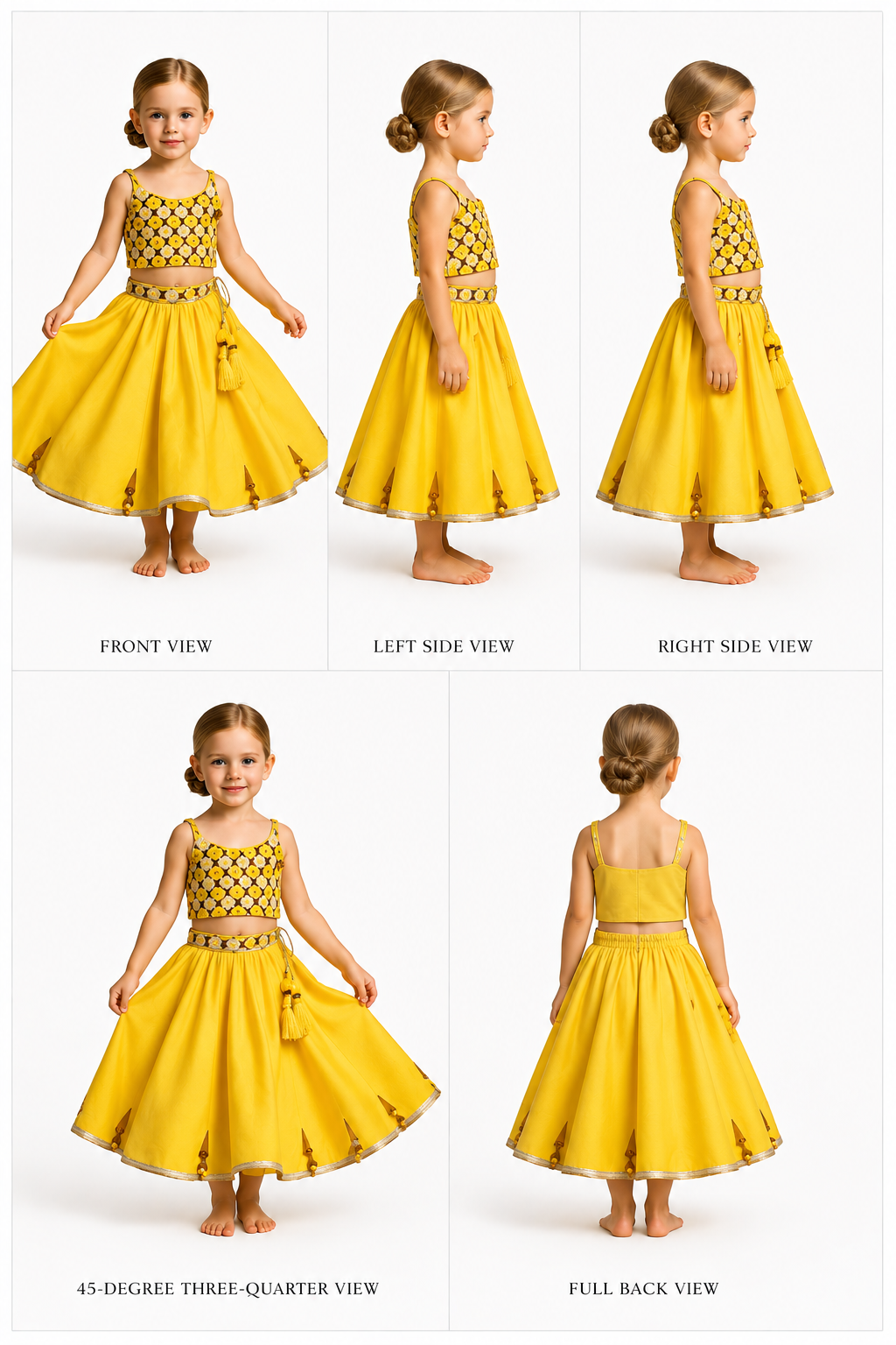 Pre Order: Flowers Adorned Smocked Tie Up Top With Lehenga And Waist Belt