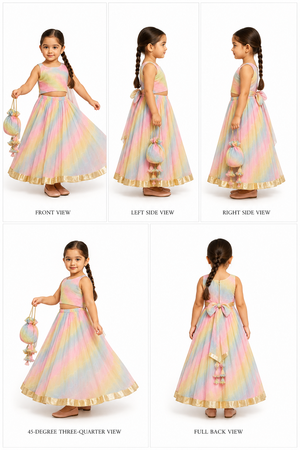 Pre Order: Rainbow Leheriya Gota Detailed Kehenga Set