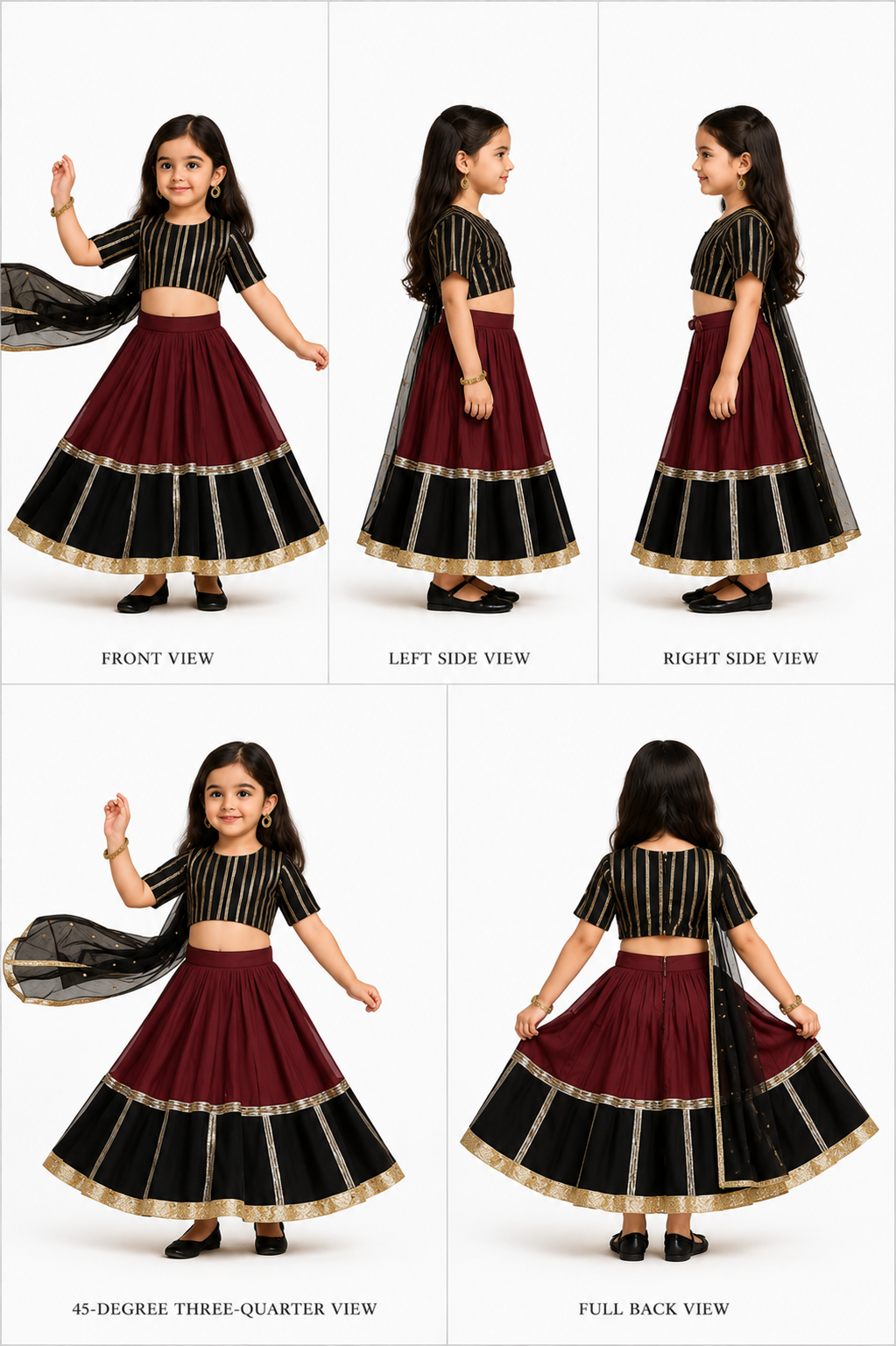 Pre Order: Black And Maroon Gota Lace Lehanga