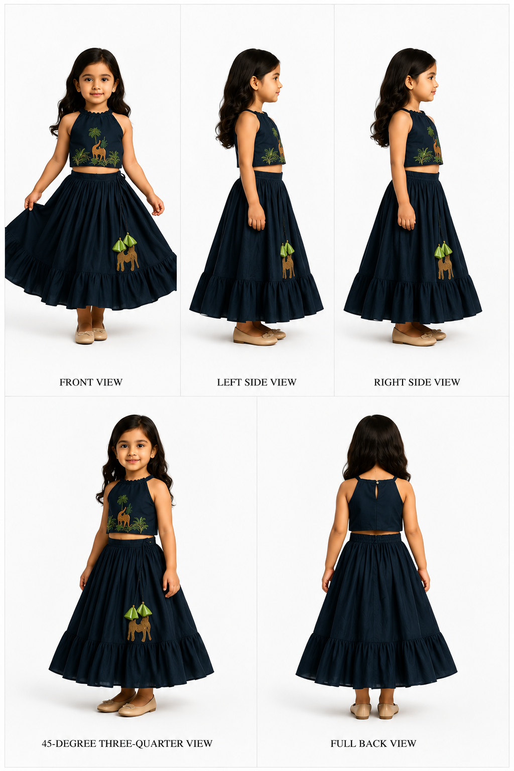 Pre Order: Jungle Theme Embroidered Top And Flared Lehenga