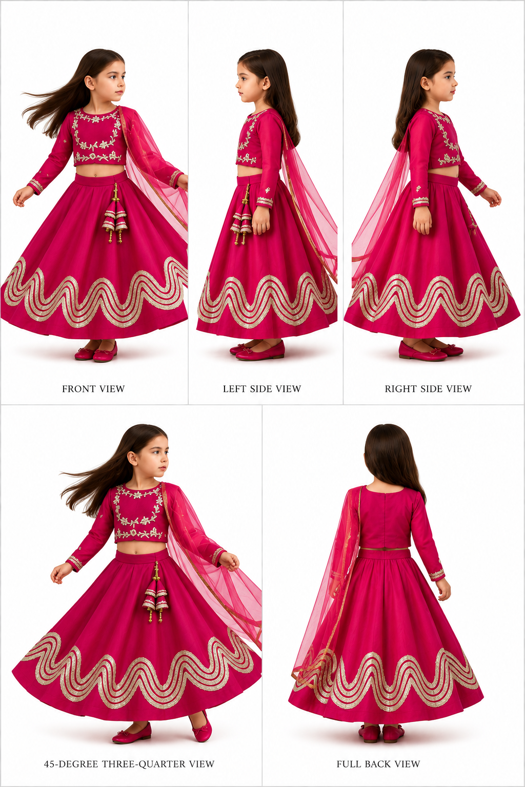 Pre Order: Gota Lace Enhanced Top And Lehenga With Net Dupatta