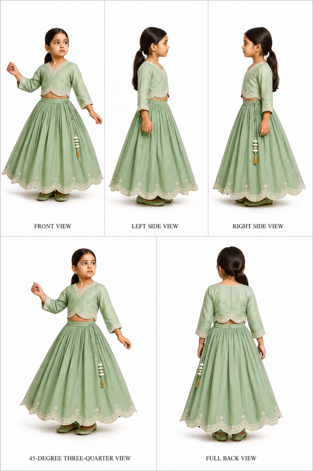 Pre Order: Embroidered Green Top And Pleated Lehenga