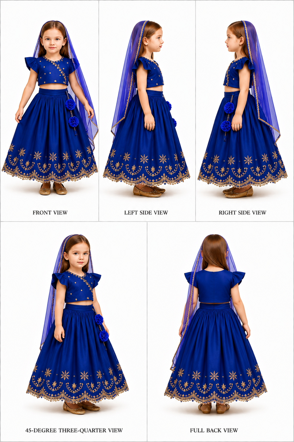 Pre Order: Embroidered Front Overlap Top With Lehenga And Dupatta