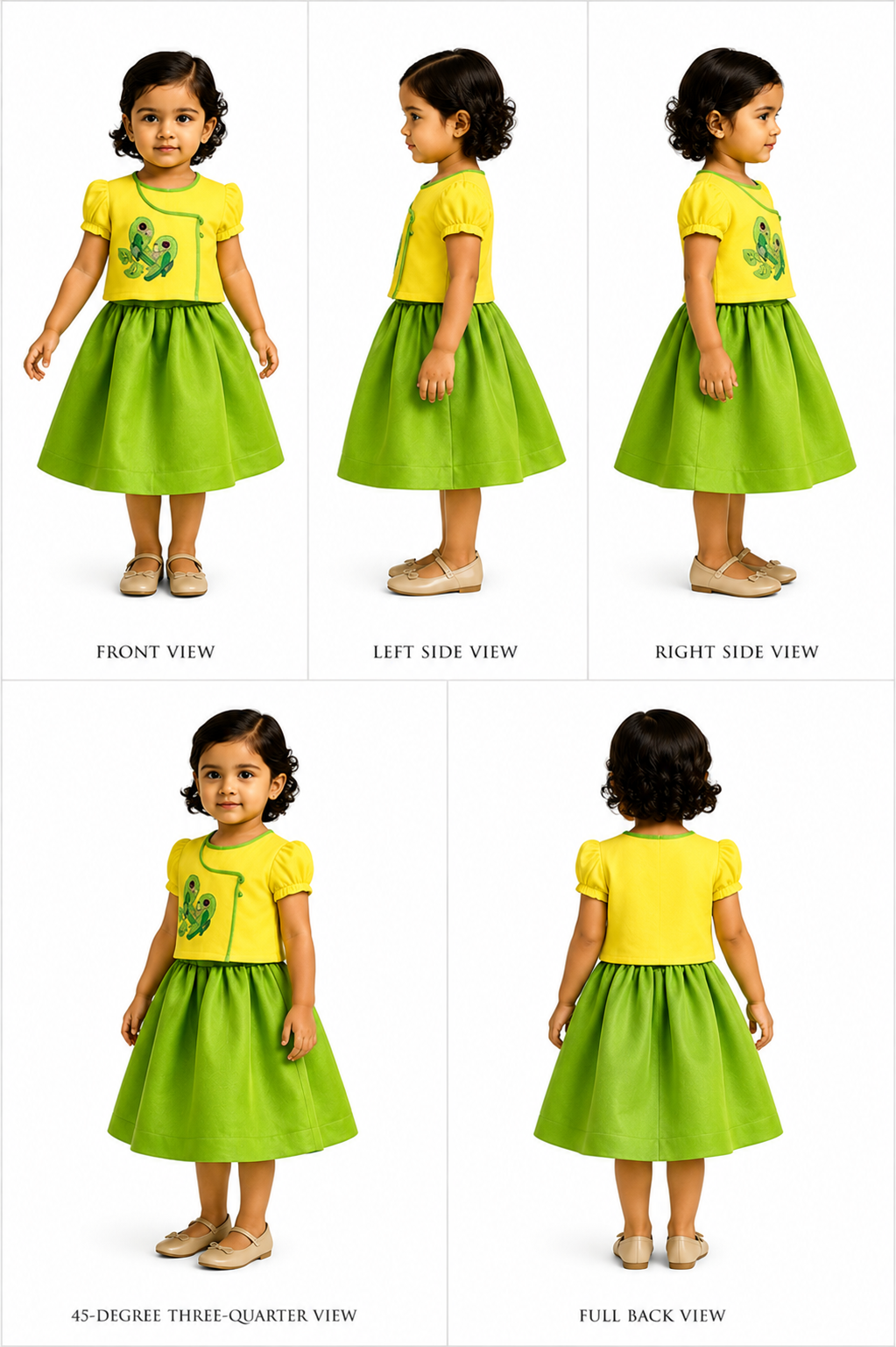 Pre Order: Angarkha Style Yellow Top And Green Lehenga
