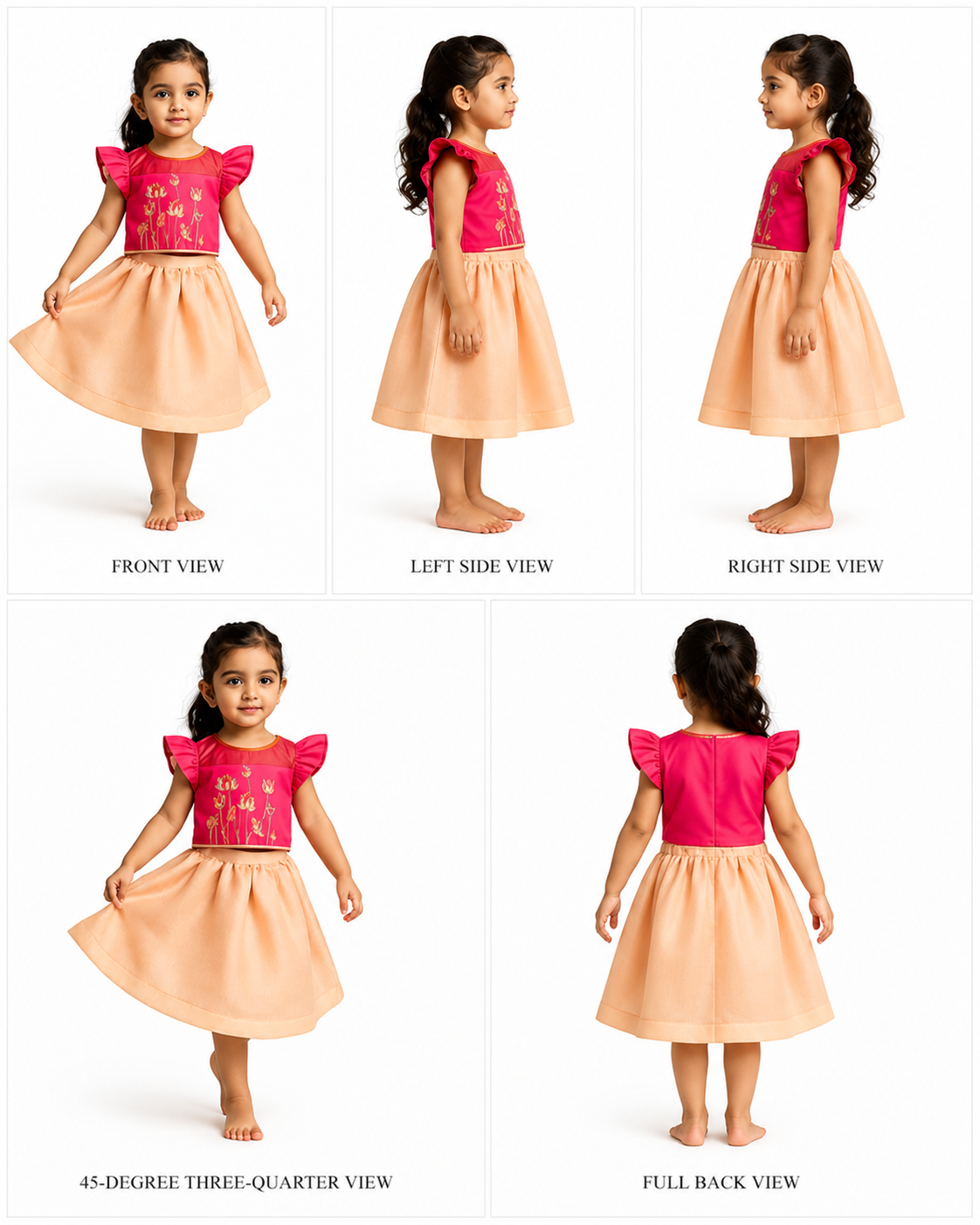 Pre Order: Lotus Embroidered Pink Top And Peach Lehenga
