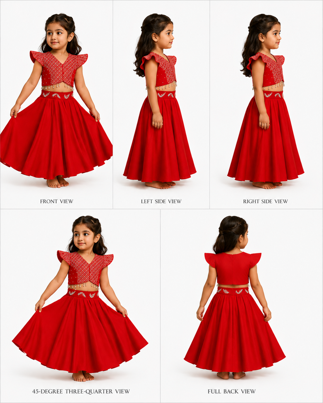 Pre Order: Sequin Embellished Red Top With Flared Lehenga