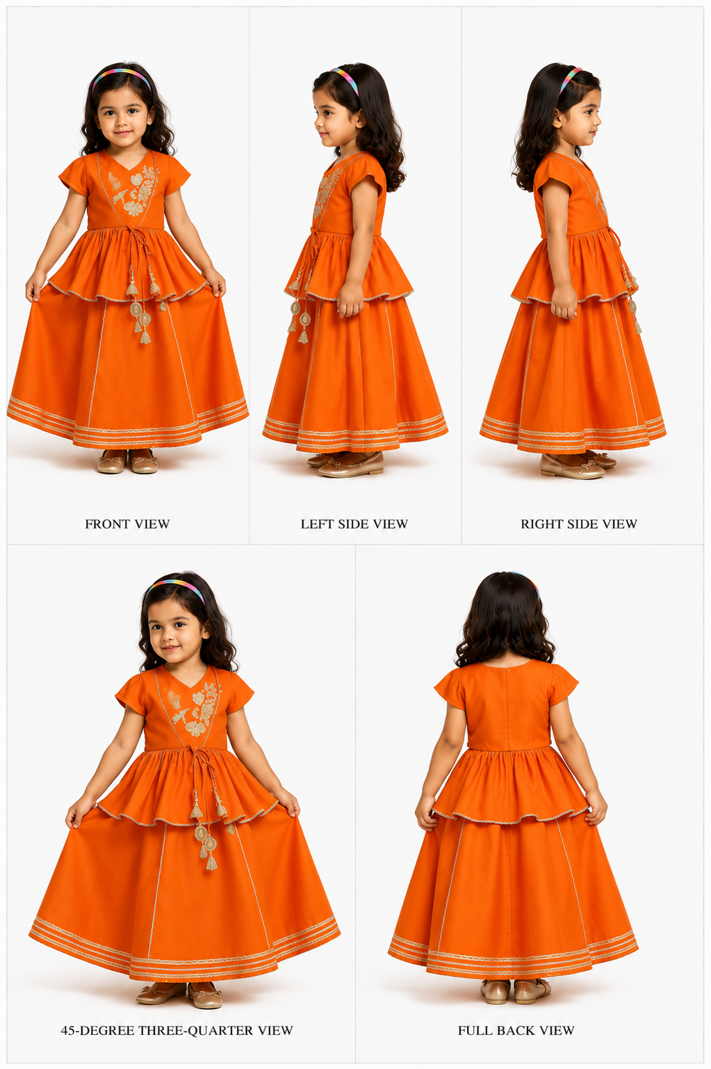 Pre Order: Embroidered Orange Dual Flaps Top And Lehenga