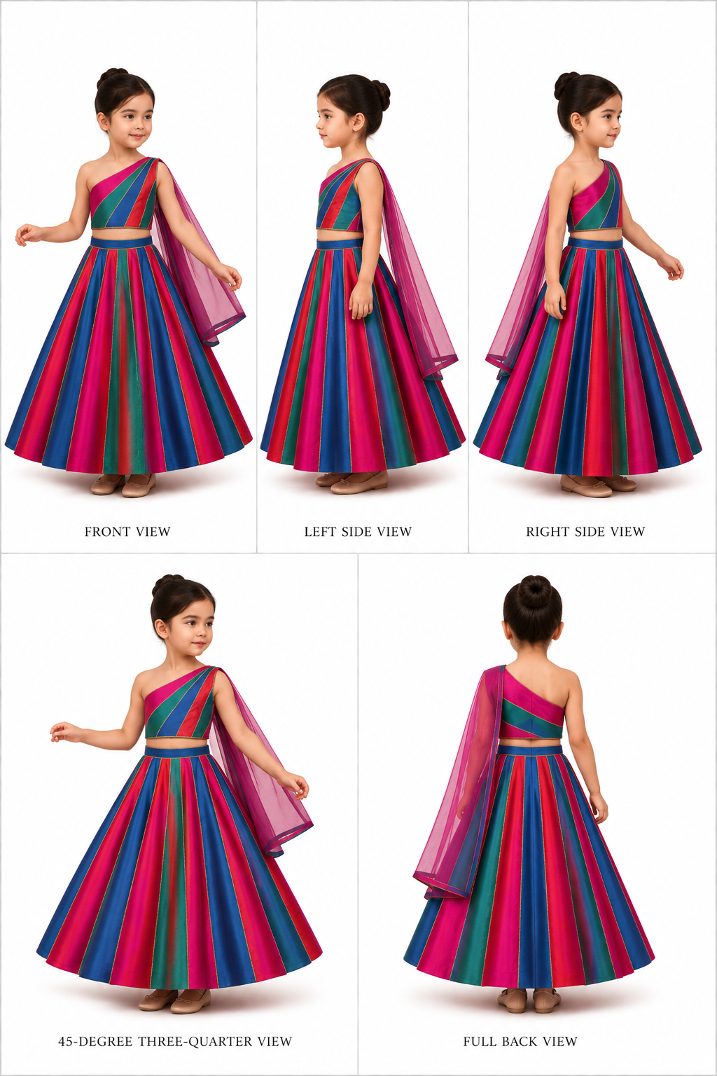 Pre Order: Multicoloured Colour Blocked Top With Lehenga And Dupatta