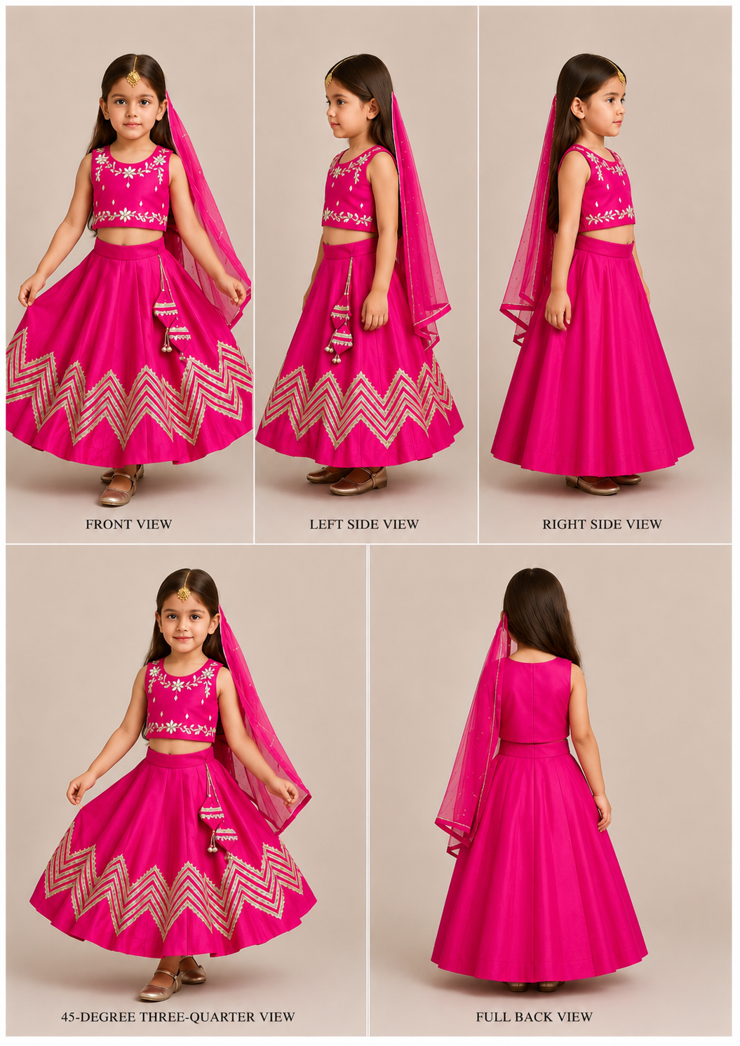 Pre Order: Gota Lace Enhanced Top And Lehenga With Net Dupatta