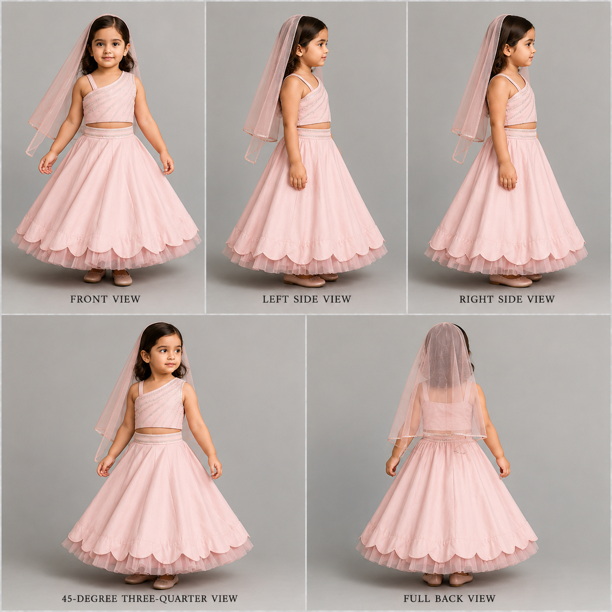 One Shoulder Drape Top And Scalloped Hem Lehenga