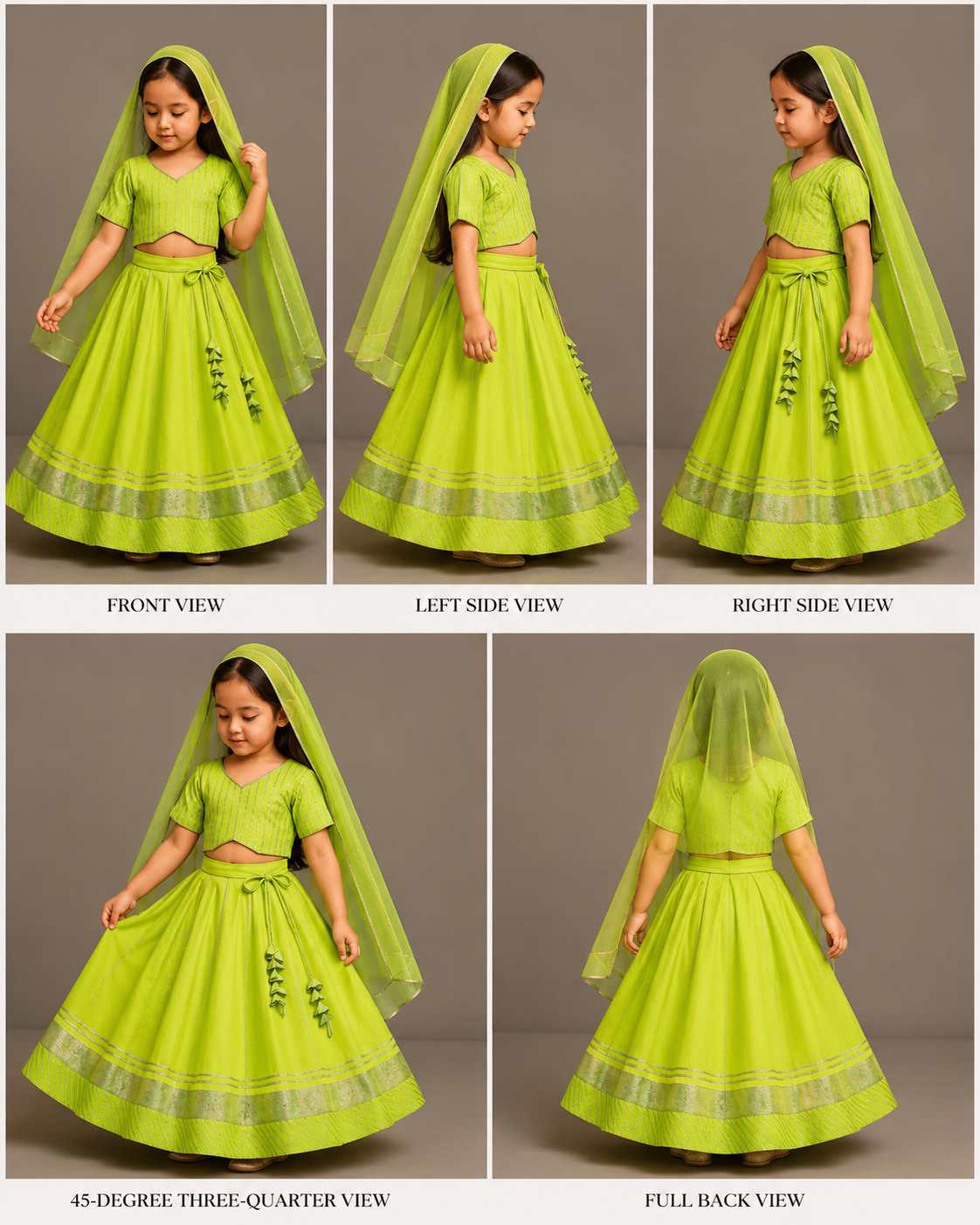 Pre Order: Gota Lace Detail Top And Lehenga With Net Dupatta