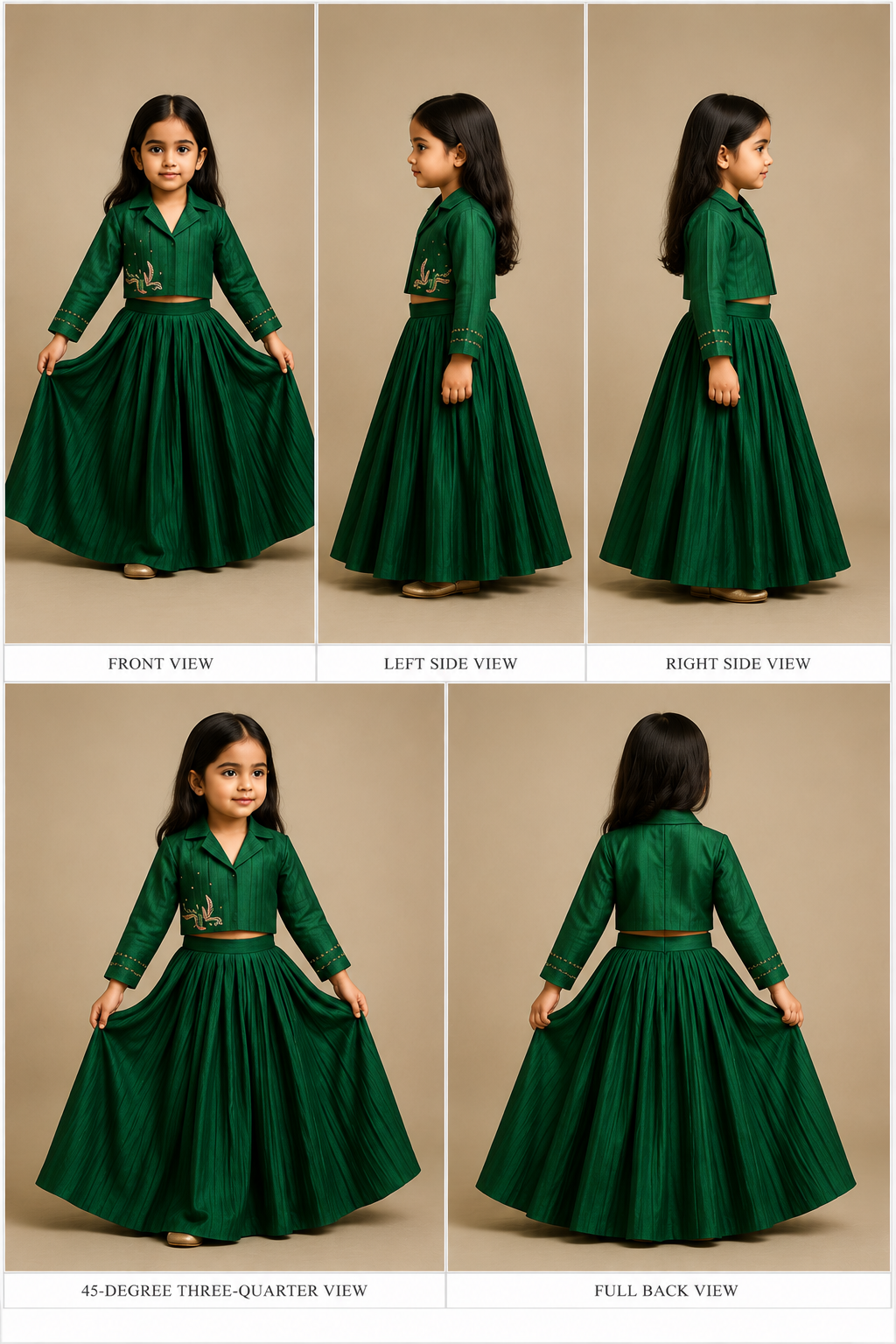 Pre Order: Green Embroidered Stylish Collar Neck Top And Lehenga