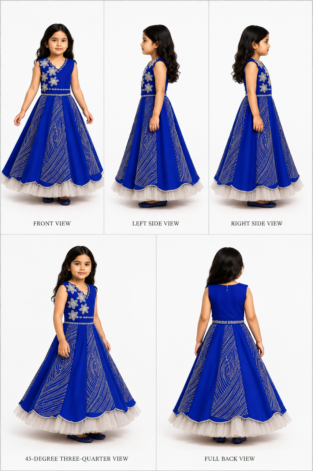 Pre Order: Blue Embroidery And Cut Work Flowers Embellished Top And Lehenga