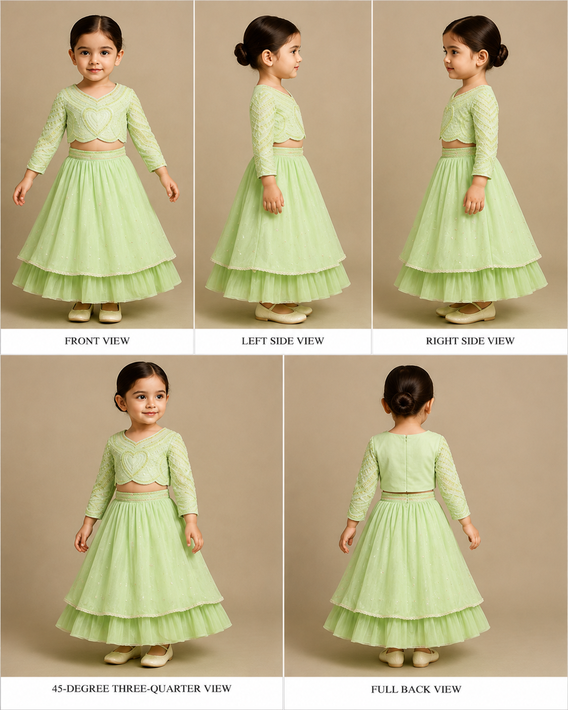 Pre Order: Dual Tone Embellished Embroidered Top And Green Lehenga
