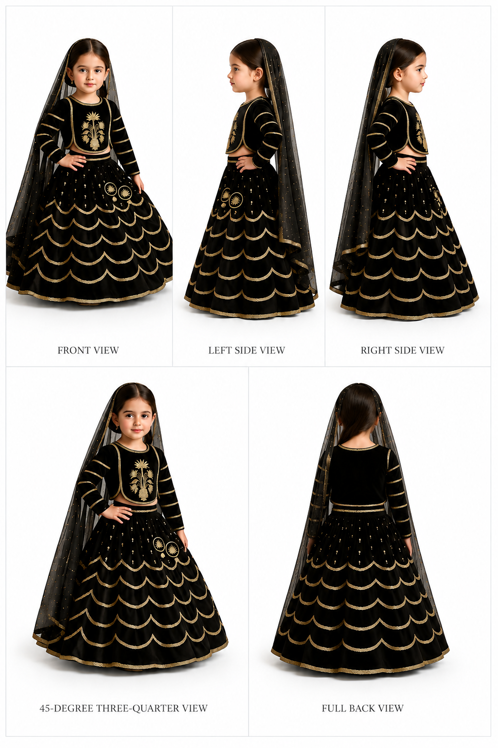 Pre Order: Black Embroidered And Embellished Top With Lehenga And Dupatta