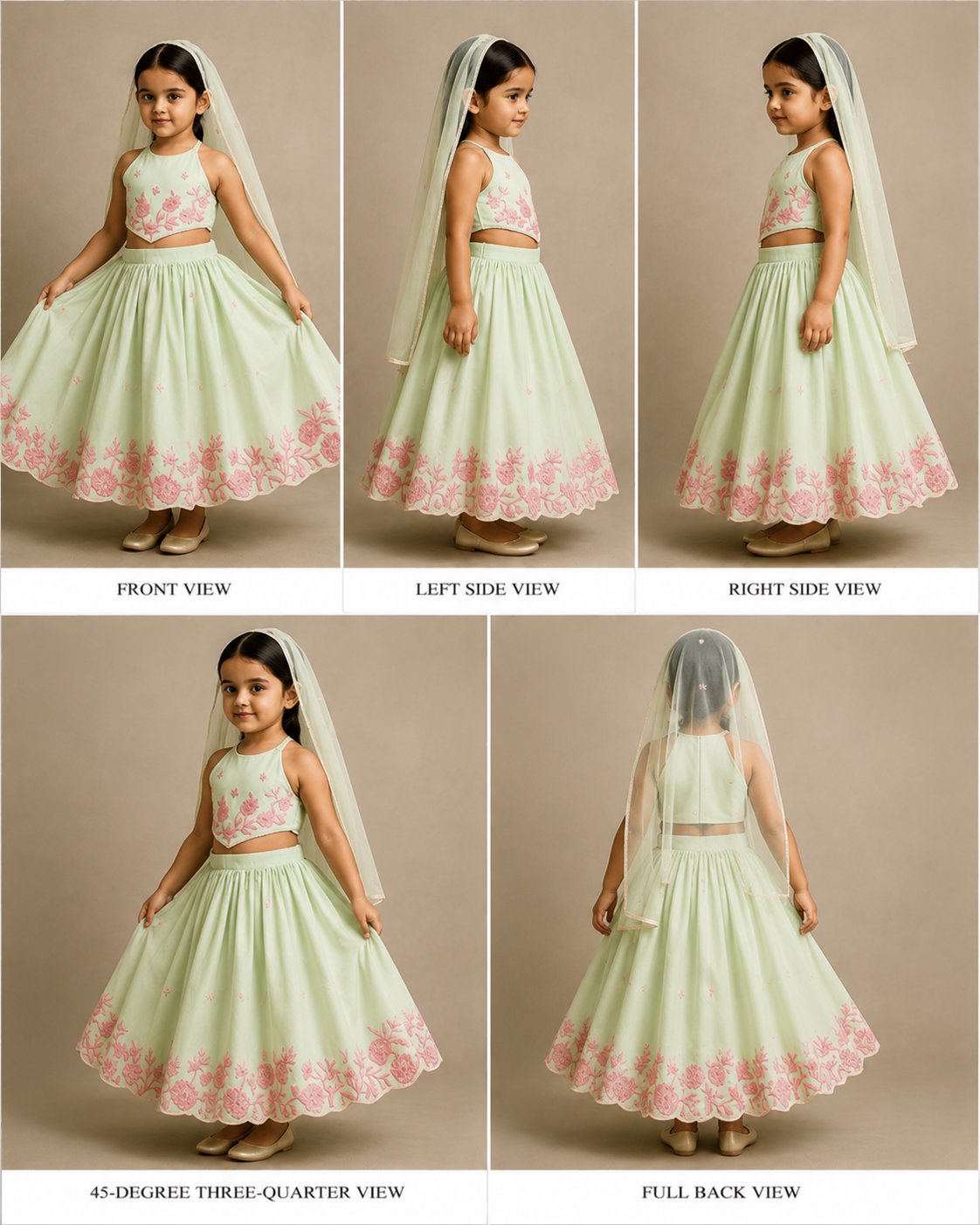 Pre Order: Thread Embroidered Green Top And Flared Lehenga