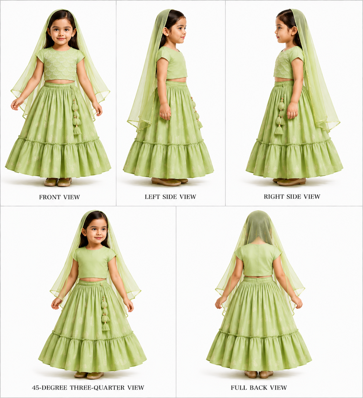 Pre Order: Embroidered Top Green And Brocade Lehenga
