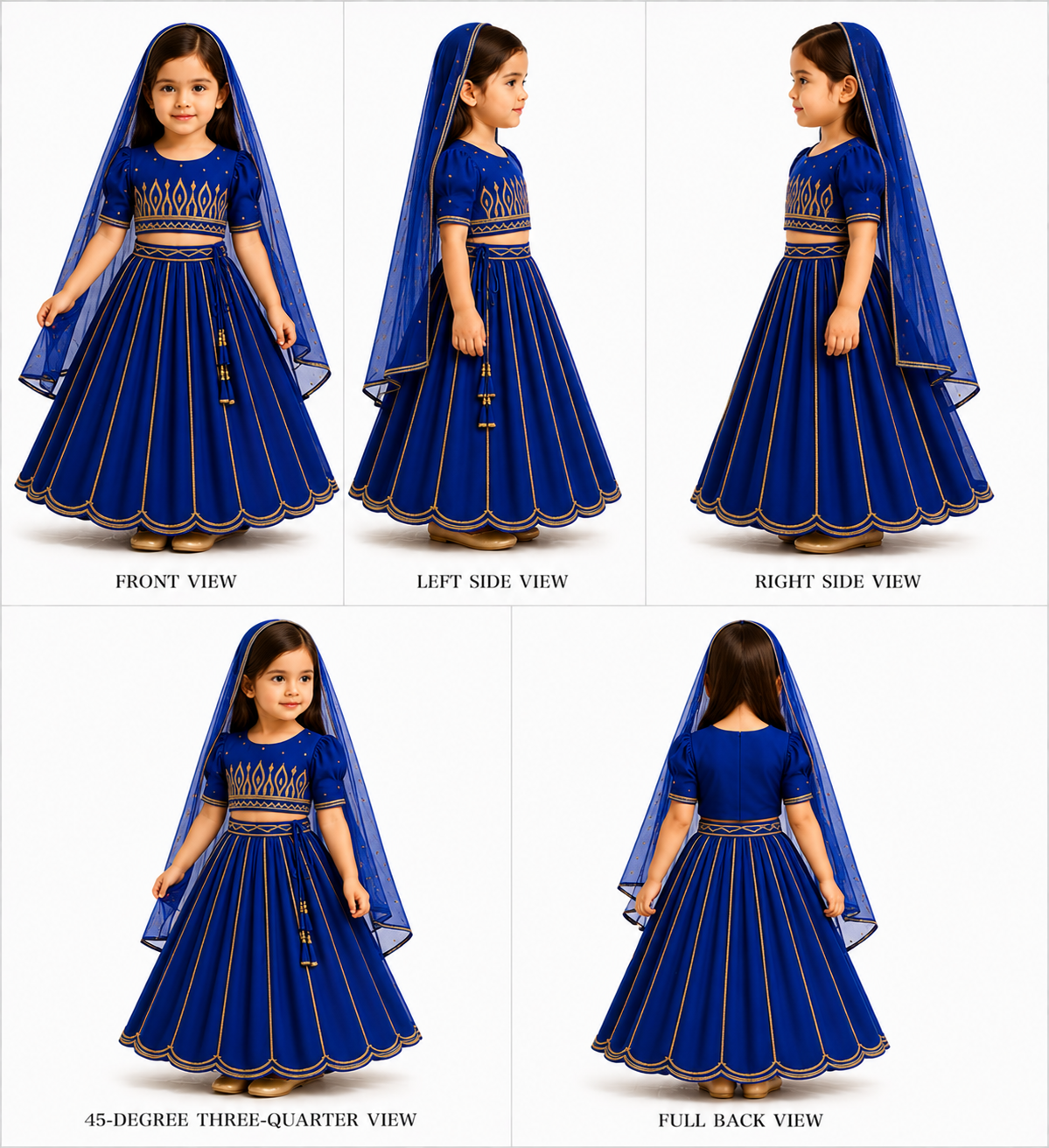 Pre Order: Blue Top And Flared Lehenga With Net Dupatta