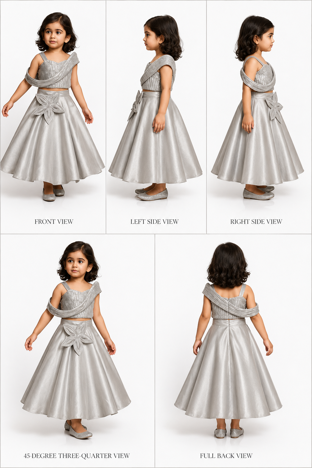 Pre Order: Grey Sequins Strappy Stiff Belt Top With Flower Adorned Lehenga
