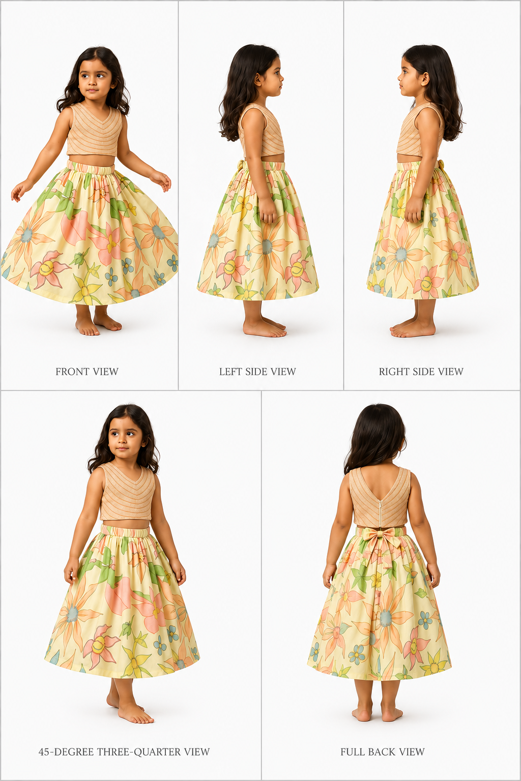 Pre Order: Beaded Shimmery Lace Detailed Peach Top And Printed Lehenga
