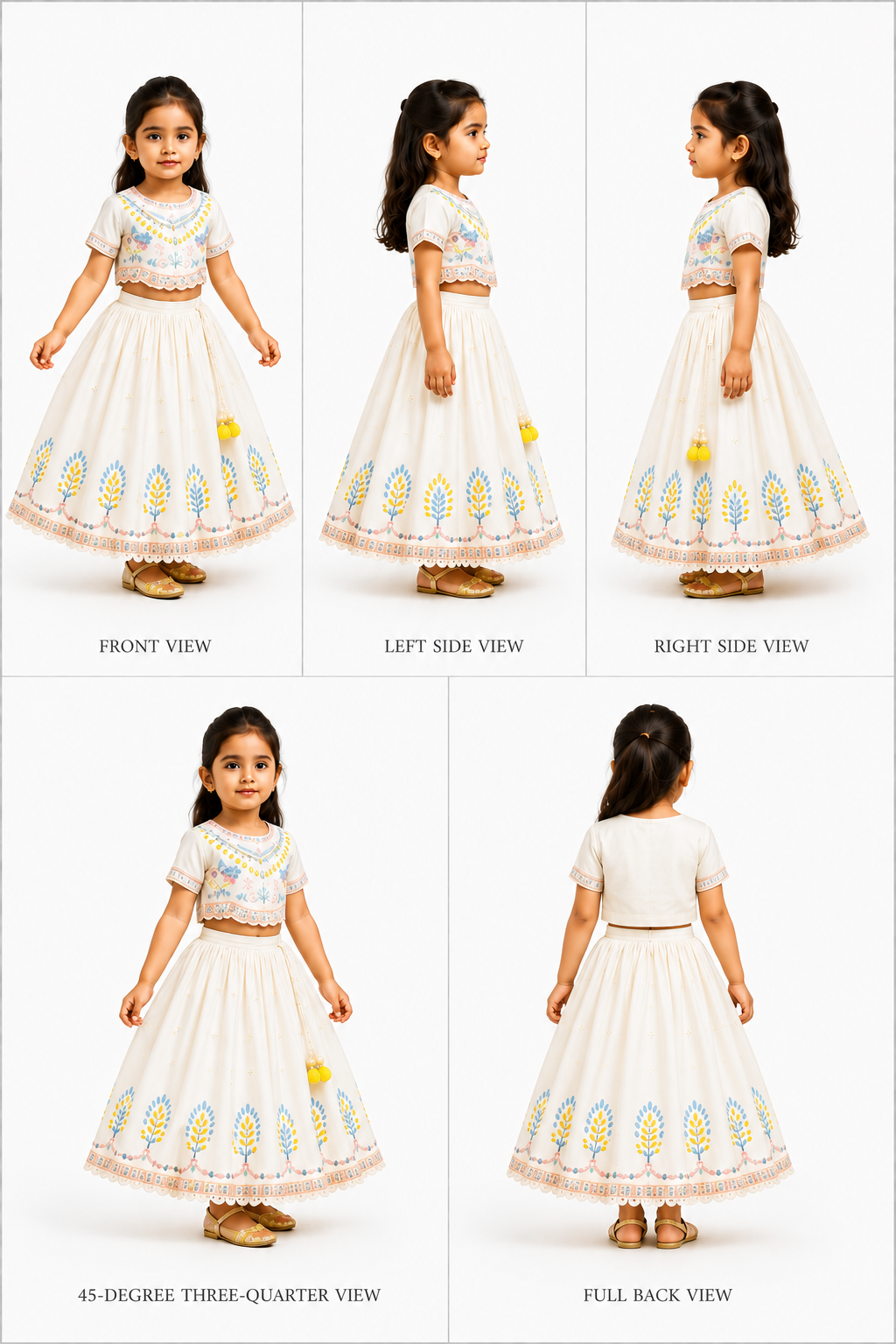 Pre Order: Faux Mirror Embellished Off White Top And Flared Lehenga