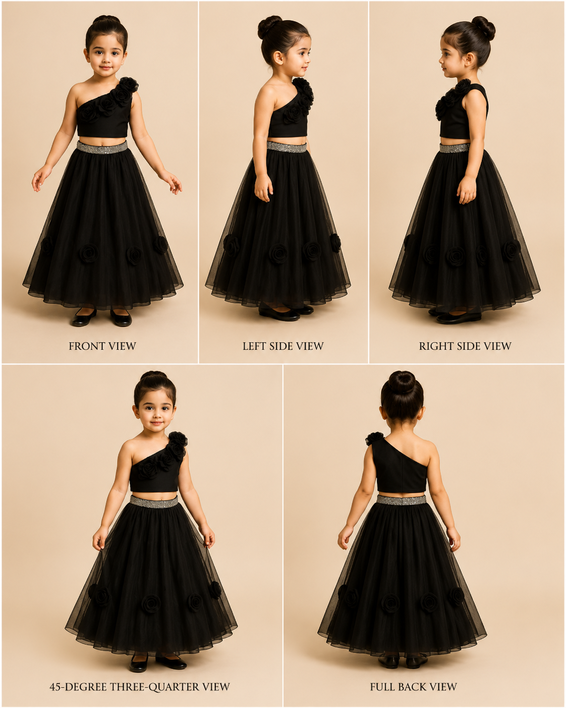 Pre Order: Organza One Shoulder Top And Flower Adorned Flared Lehenga