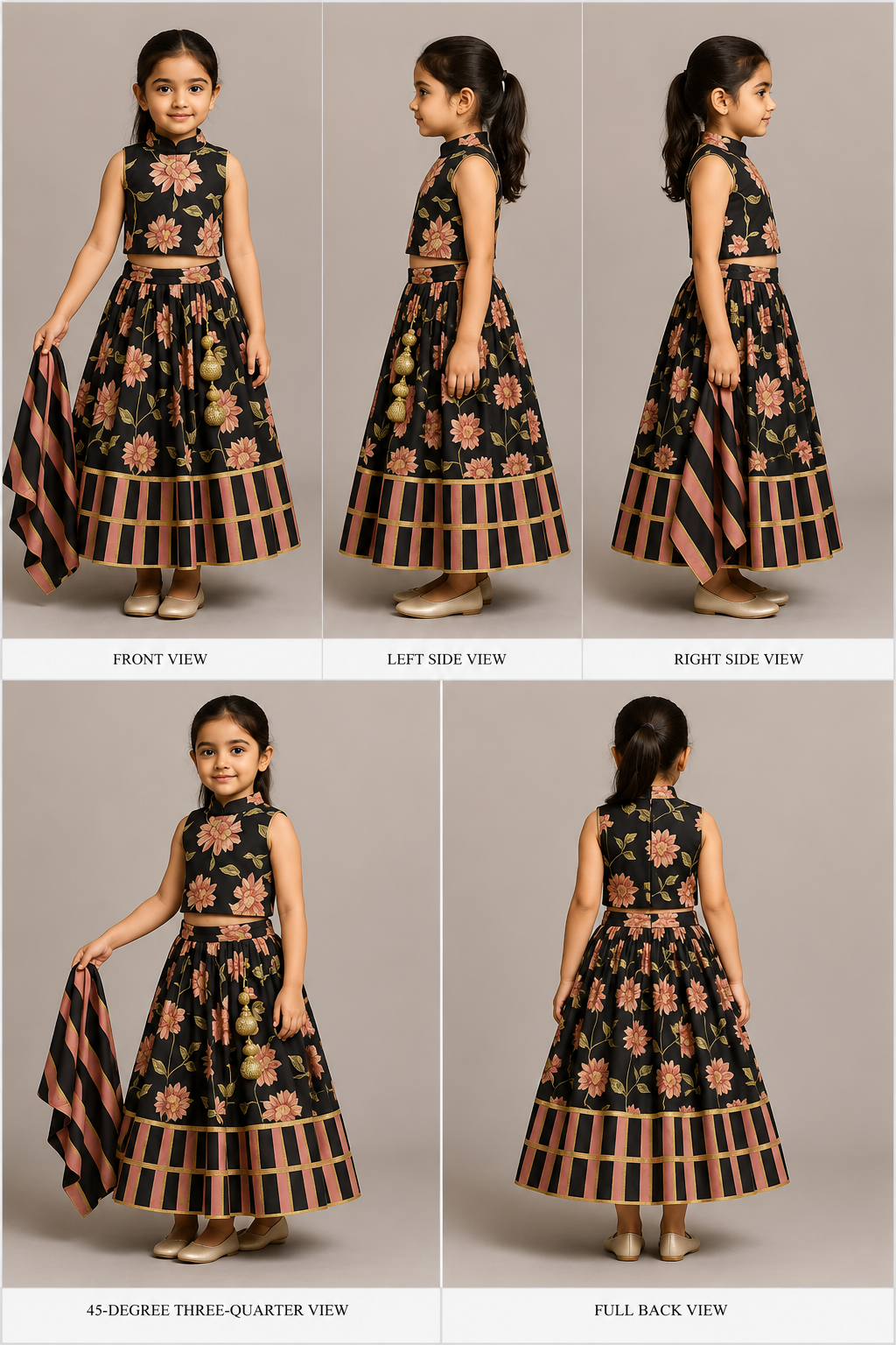 Pre Order: Multicolour Floral Printed Top And Lehenga With Dupatta