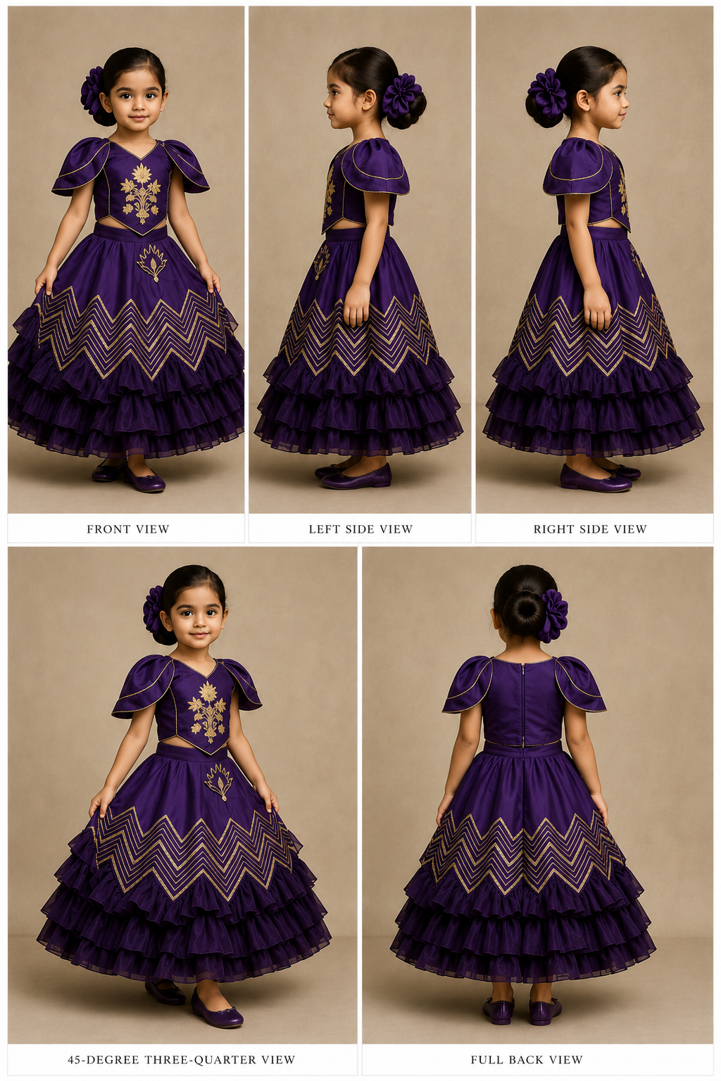 Pre Order: Purple Embroidered Top And Lehenga With Attached Pouch And Dupatta