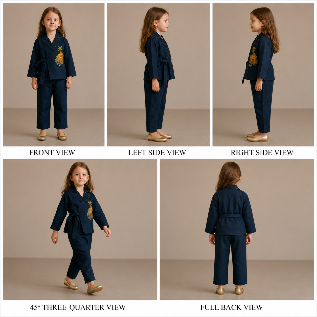 Pre Order: Animal Embroidered Front Overlap Shirt With Tie-Ups And Pant