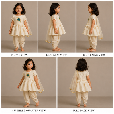 Pre Order: Mor Pankh Embroidered Beige Kurti With Dhoti And Dupatta