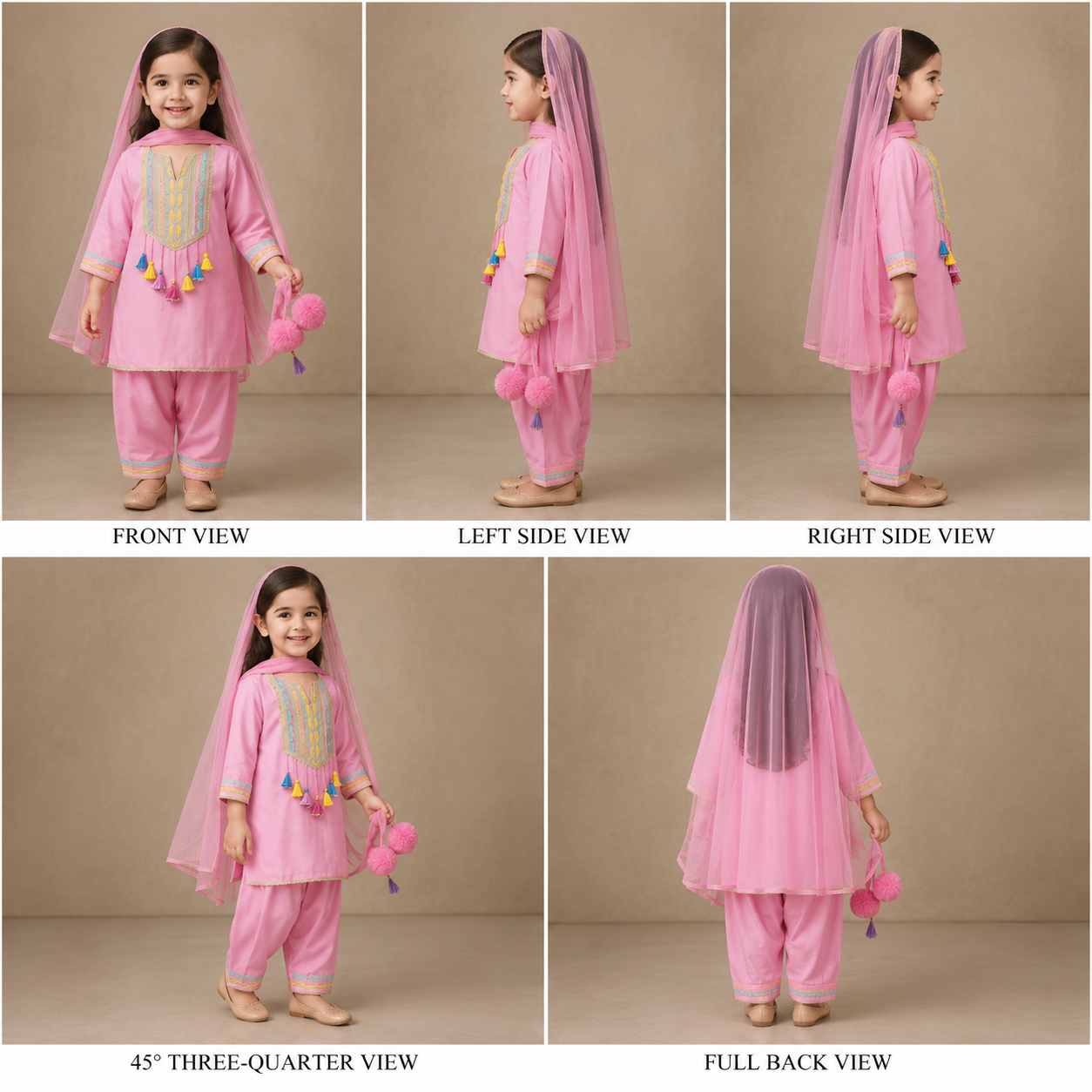 Pre Order: Pink Gota Lace Work Kurti And Salwar With Matching Dupatta