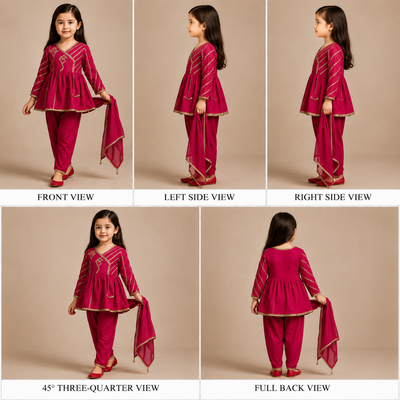 Pre Order: Beautiful Pink Gota Work Angrakha With Dhoti Pant And Dupatta