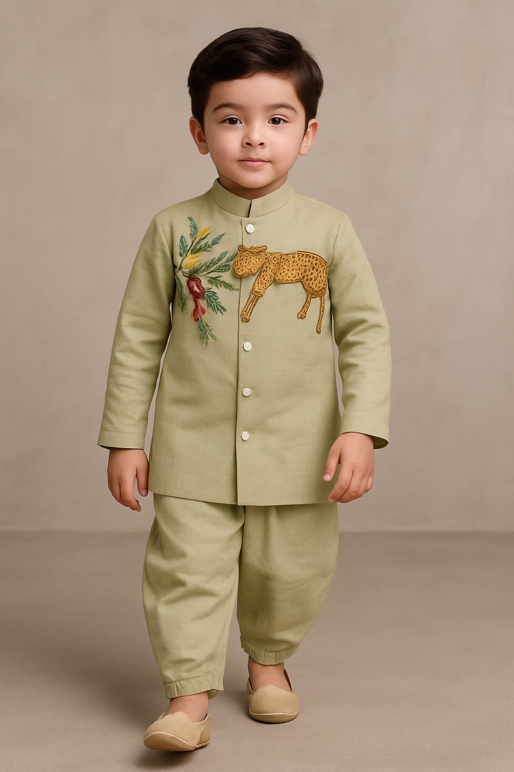 RTD Pre Order: Pastel Green Hand Painted Short kurta And pants