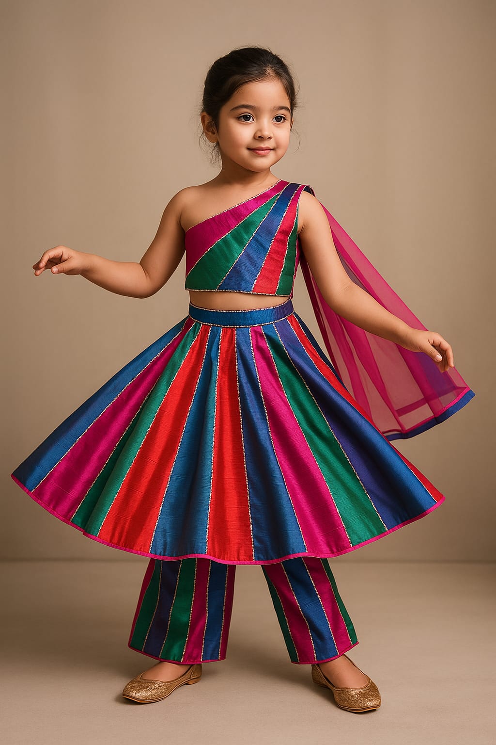 Pre Order: Multicoloured Colour Blocked Top With Skirt